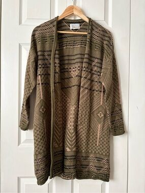 Simply Emma Olive & Blush Open-Front Patterned Cardigan